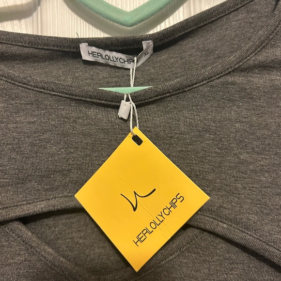 Womens👩🏻Long Sleeve Mock Neck Cutout Front Ribbed Fitted Sexy Tee T-Shirts Sz XL - Picture 6 of 7